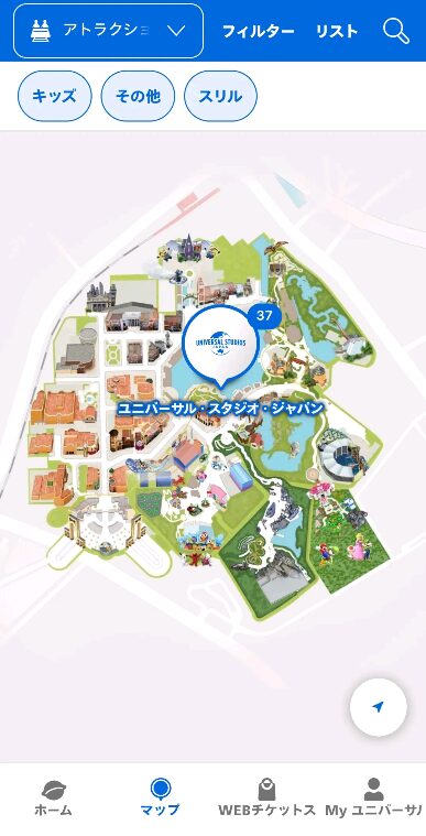 USJの公式アプリのフロアマップ